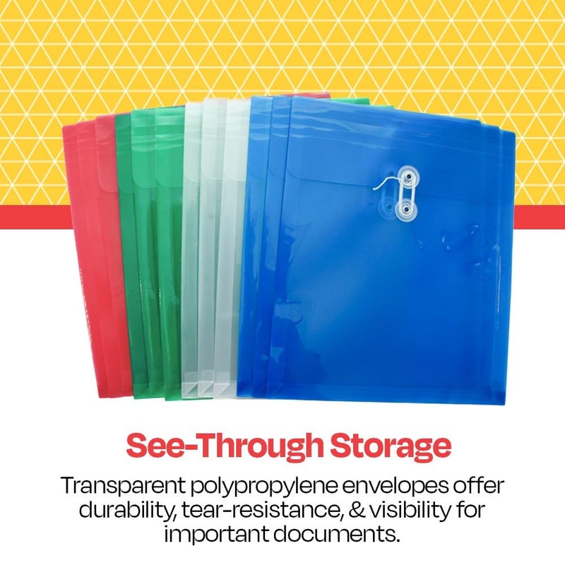 School Smart Expanding Poly String Envelopes, Letter Size, Top Load, Assorted Colors, Pack of 12 - Image 3